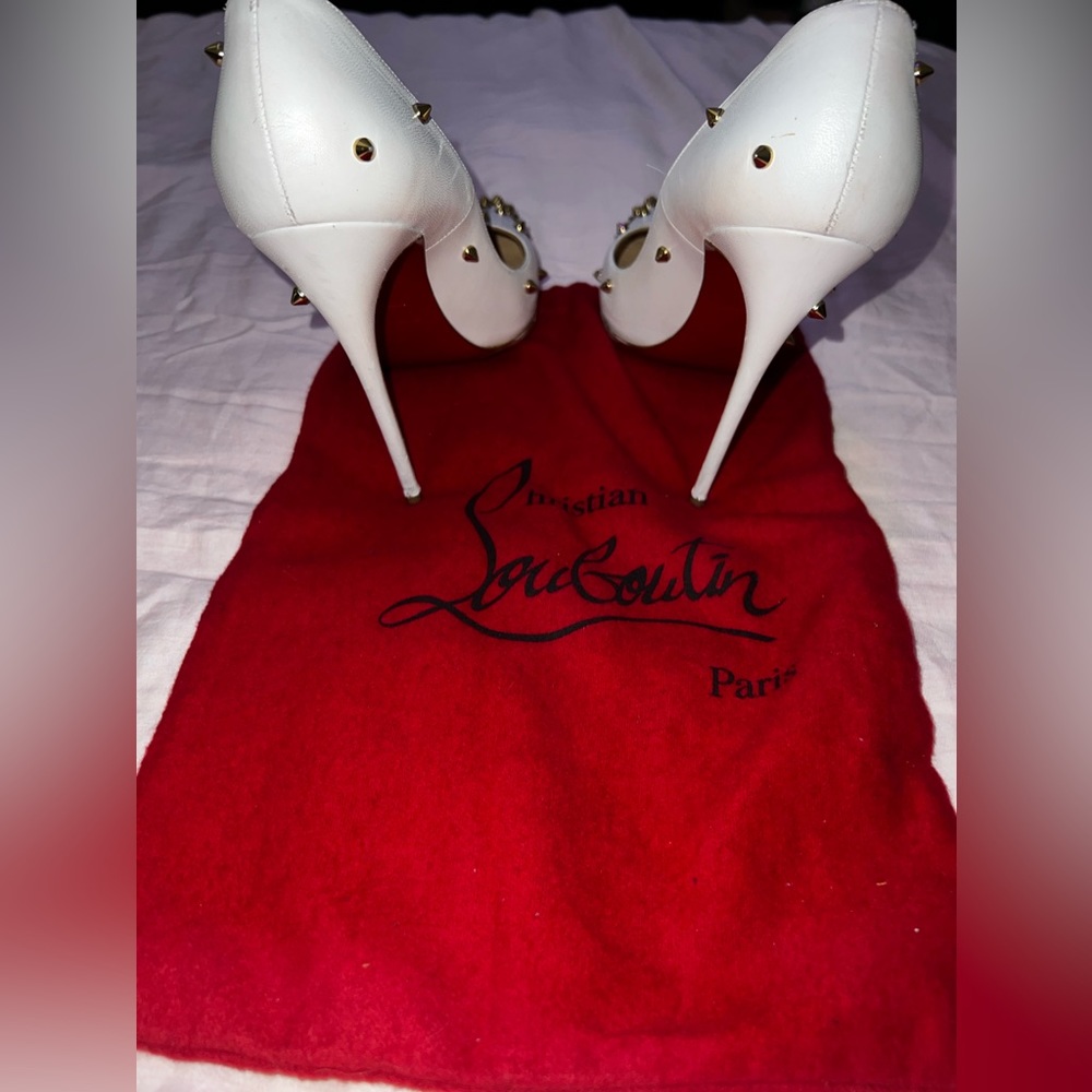 Christian Louboutin White Leather Degraspike Embellished Spiked Stiletto Heel 40 - Picture 3 of 12